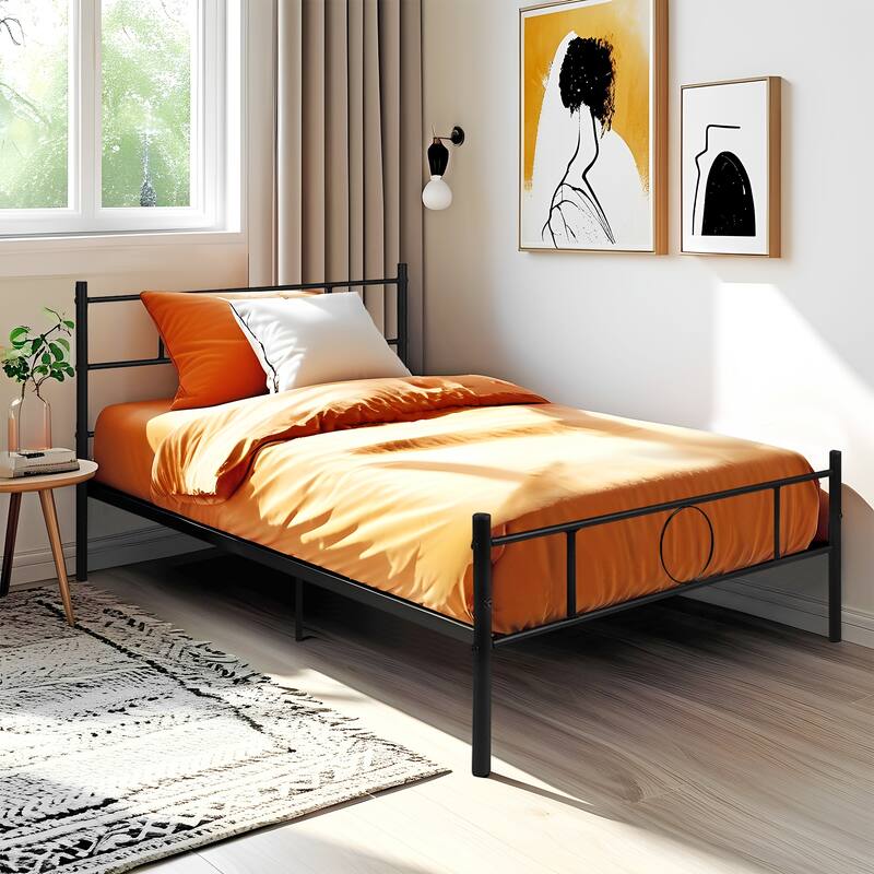 Homy Casa White Metal Bed Frame with Headboard & Footboard