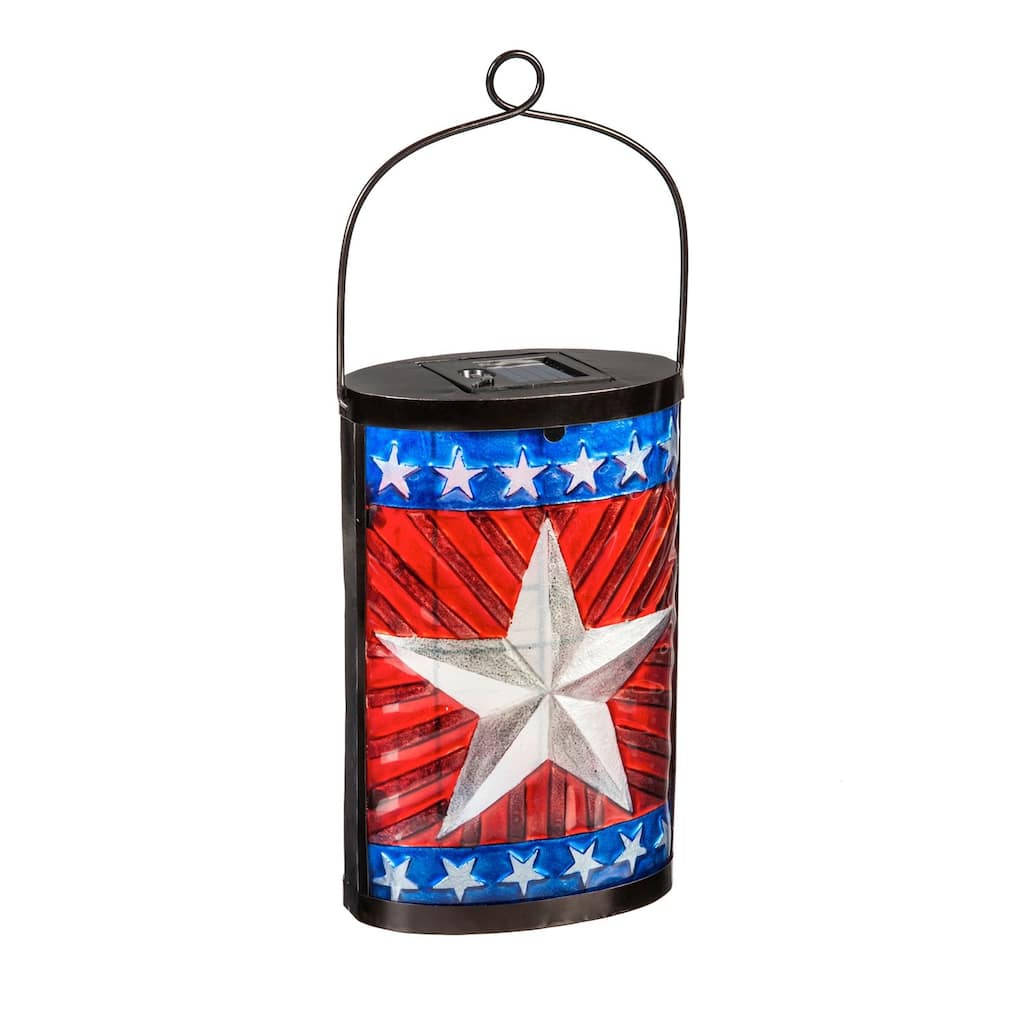 14.8" Solar Lantern, Star, Patriotic Flag