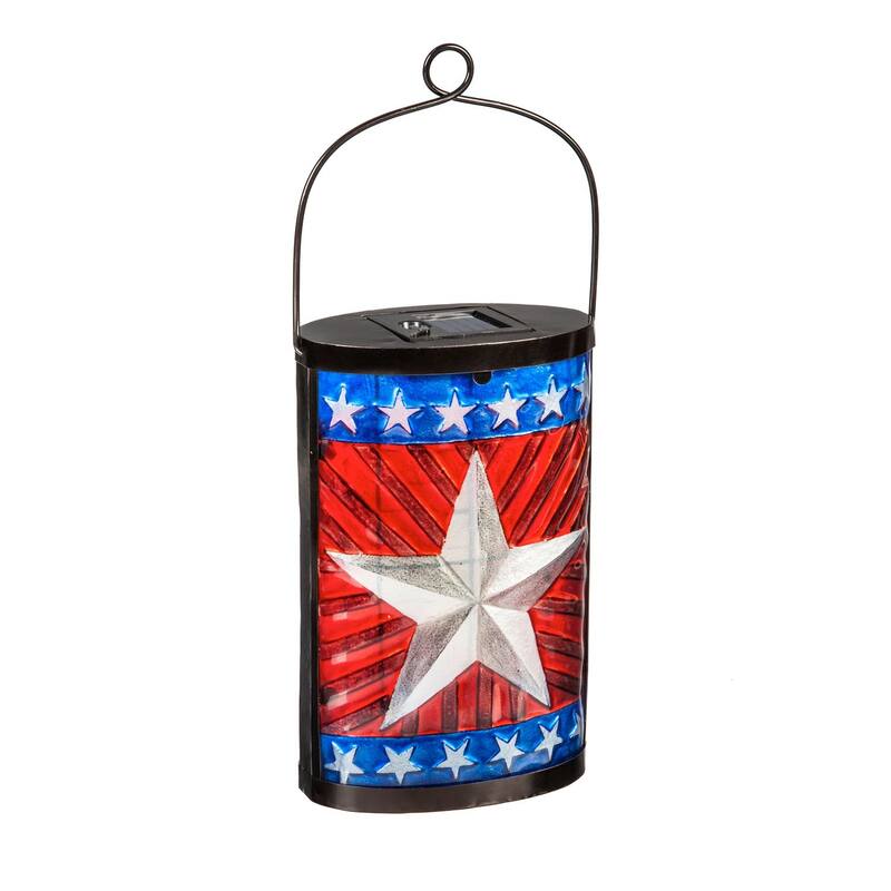 14.8" Solar Lantern, Star, Patriotic Flag