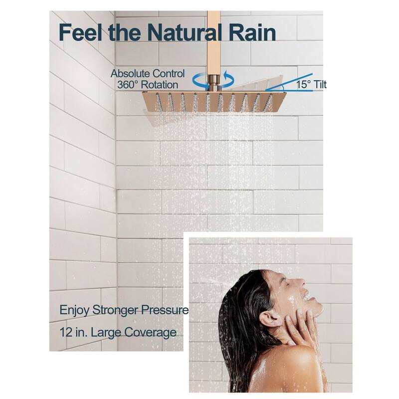 GRANDJOY Dual Shower Heads System 12" & 6" Rainfall Shower Head with Handheld Sprayer