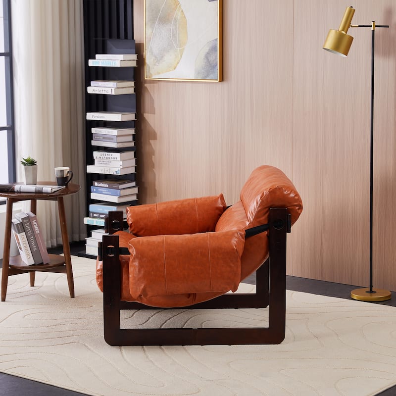 Water-Repellent Leather Accent Chair Sofa Chair with Mortise & Tenon Assembly, Lounge Chair with Removable Cushion