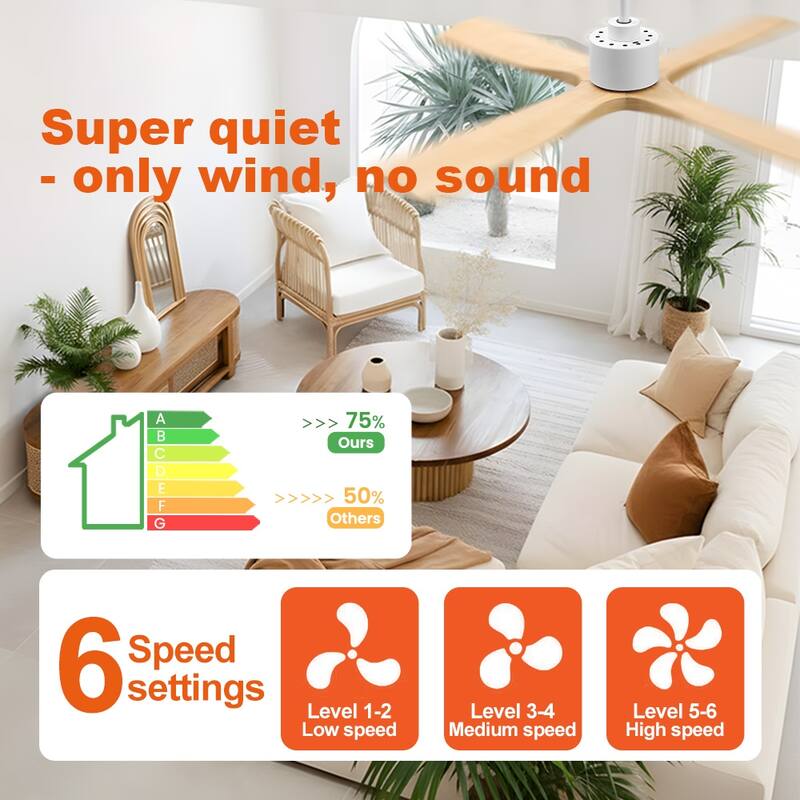 MLiAN 48" DC Motor Indoor Ceiling Fan, 4 Solid Wood Blades...