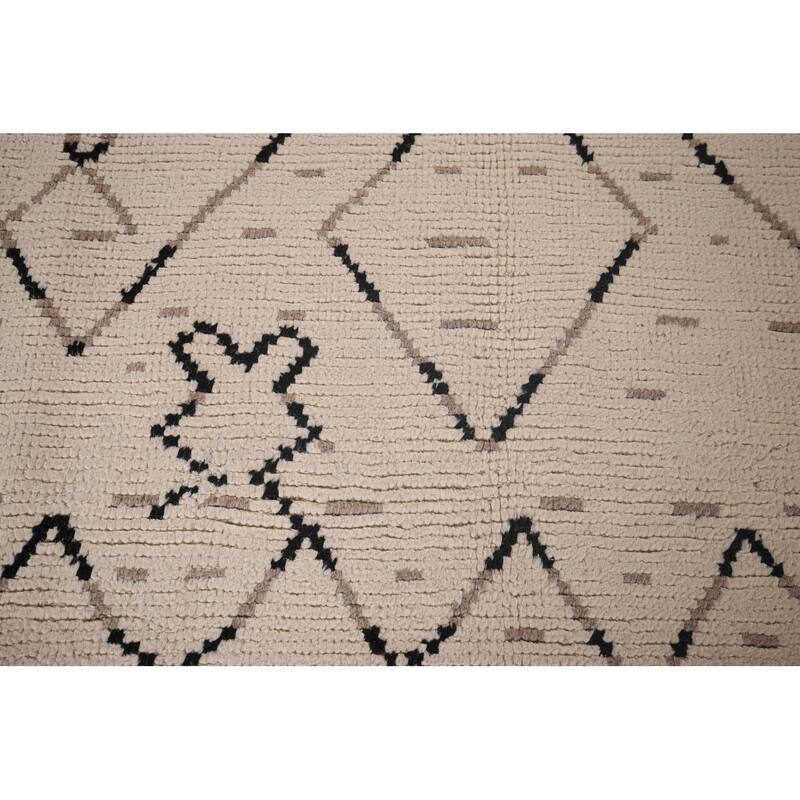 All-Over Ivory Moroccan Area Rug Handmade Wool Carpet - 6'1"x 9'11"