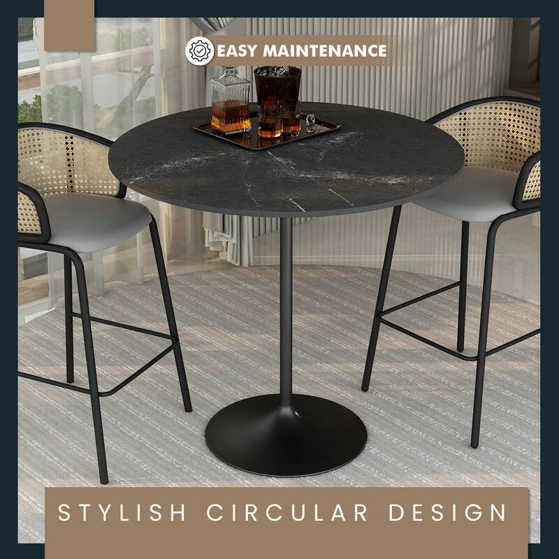 LeisureMod Verve 48" Round Dining Table with MDF Wood TableTop and Black Steel Base for Kitchen & Dining Room