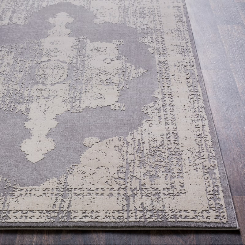 Livabliss Tabatha Distressed Grey Medallion Area Rug