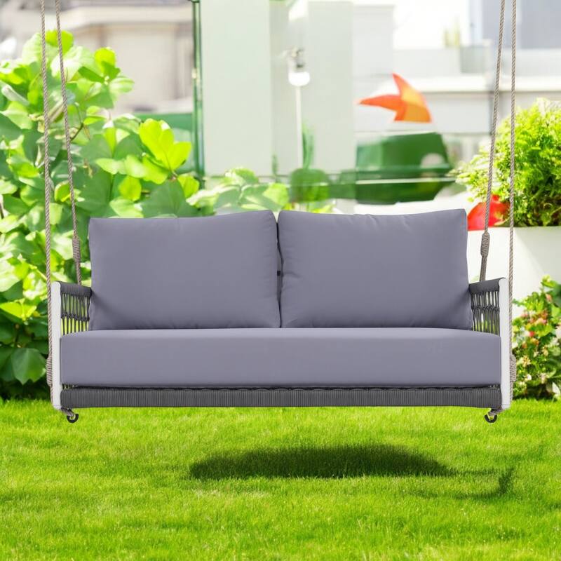 1-Piece Woven Rope Outdoor Swing Sofa with Cushions – Comfortable 2-Person Patio Seating for Garden, Courtyard, and Balcony