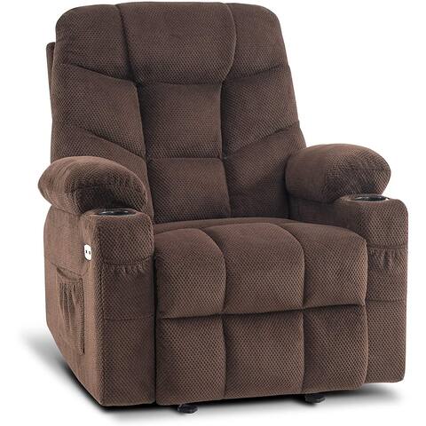 Mcombo Manual Glider Rocker Recliner Chair with Cup Holders for Nursery, USB Ports, 2 Side & Front Pockets, Plush Fabric 8002