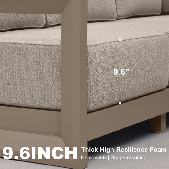 PURPLE LEAF Caesar Khaki Outdoor Couch with 9.6" Thick Cushion and Table for Yard Porch Deck Outdoor Patio Conversation Sets