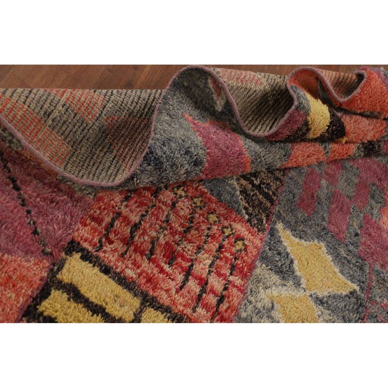 Geometric Plush Moroccan Oriental Rug Hand-Knotted Grey Wool Carpet - 7'9" x 10'5"