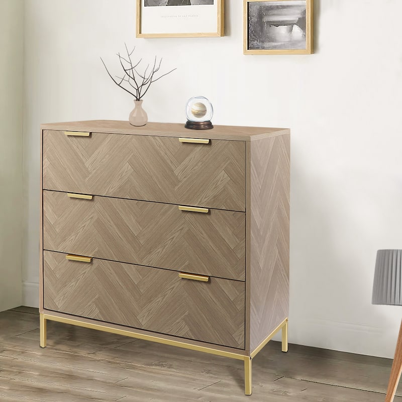 Anmytek Modern 3-Drawer Dresser Natural Oak Chest of Drawers Mid Century Bedroom Dressers Organizer 31.5 in