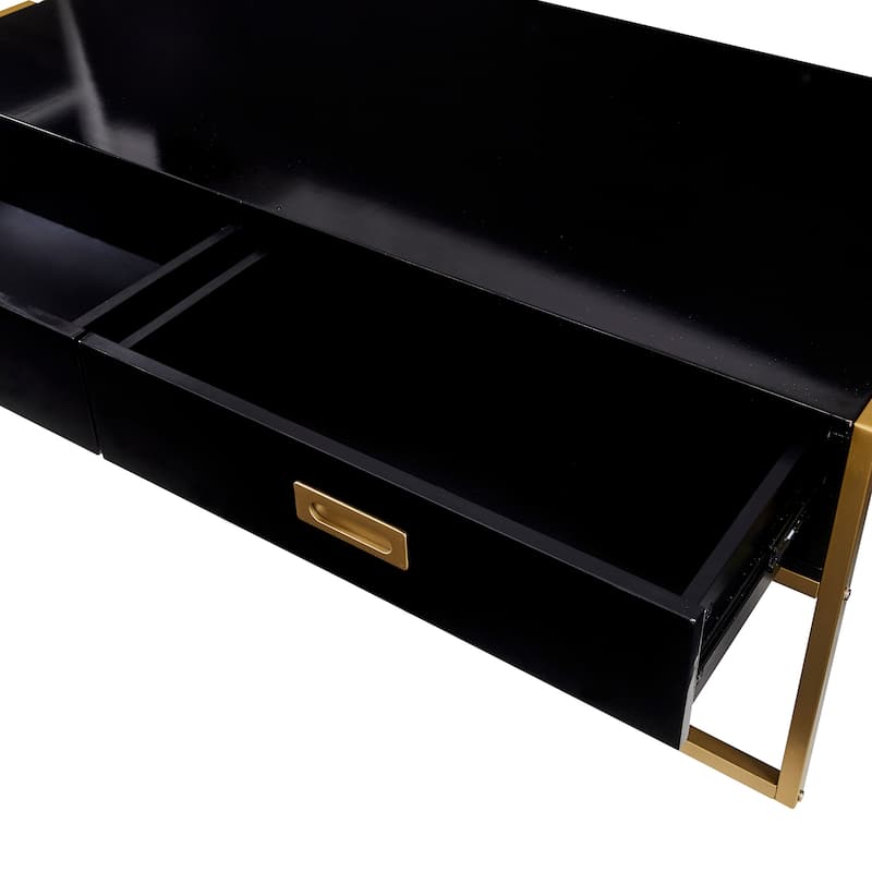 Modern Rectangular Coffee Table with 4 Drawers and Gold Base in 47.3"