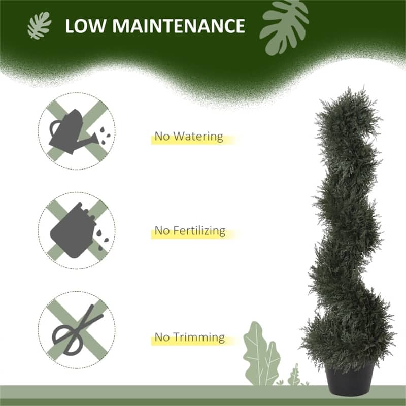 Artificial Spiral Cedar Topiary Tree 35.5 Inch Dark Green Faux Plant Indoor Outdoor Decorative with Cement Pot - Ф7" x 35.5" H