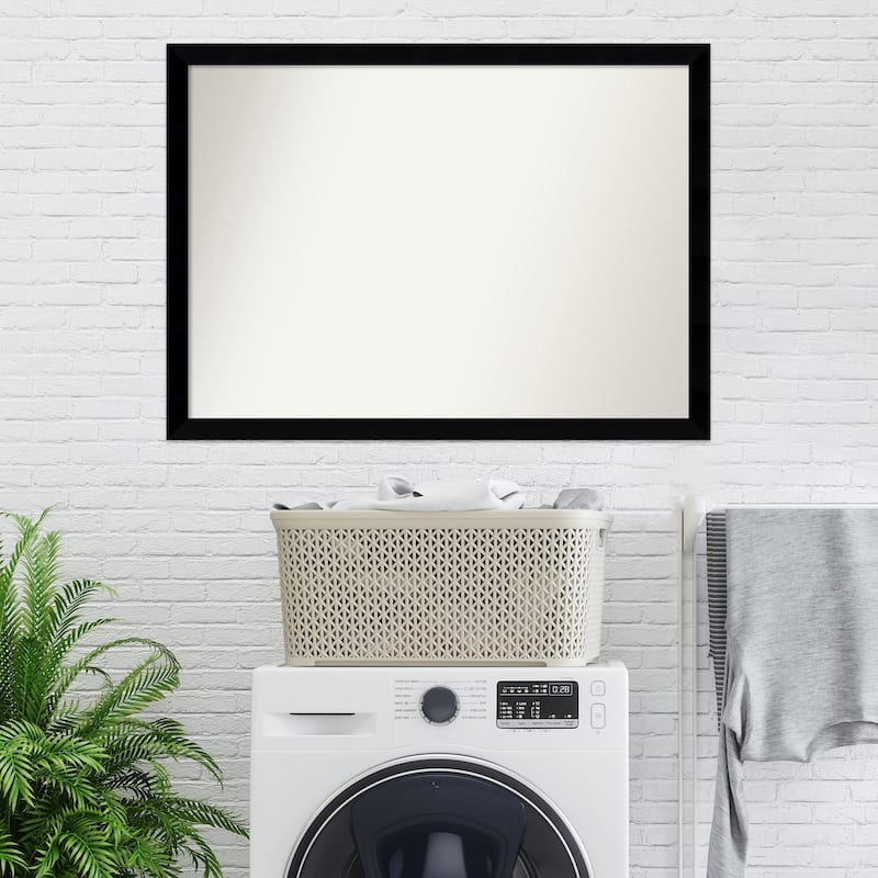 Non-Beveled Wood Bathroom Wall Mirror - Black Museum Frame - Black Museum