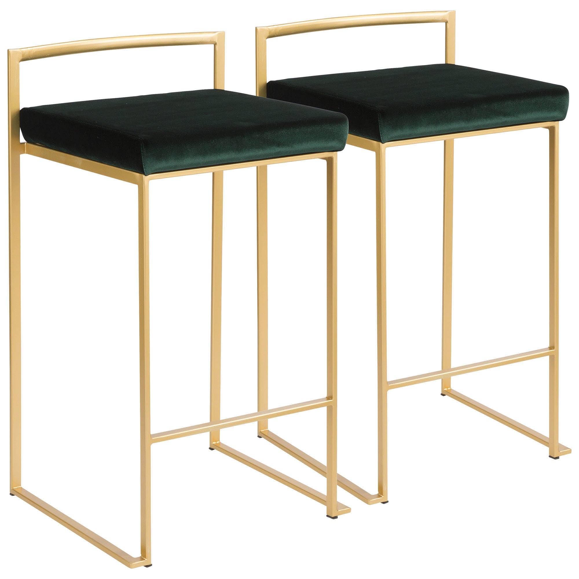 Lumisource Stackable Counter Stool in Gold with Green Velvet, Set of 2 - Gold, Green - 16"Lx17.5"Wx31"H