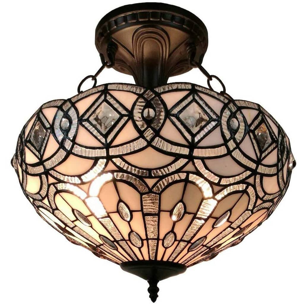 Tiffany Style Semi Flush Mount Ceiling Fixture AM231HL16 Amora Lighting