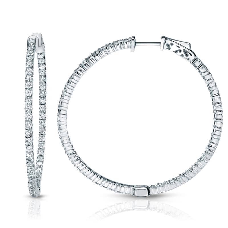 Auriya 14k Gold 3 carat TW Shared Prong Medium Diamond Hoop Earrings - 1.29-inch (J-K, I1-I2)