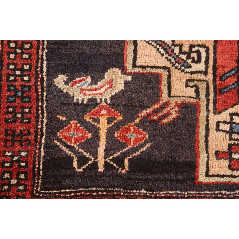 Navy Blue Ardebil Persian Vintage Runner Rug Hand-knotted Wool Carpet - 3'9"x 10'8"