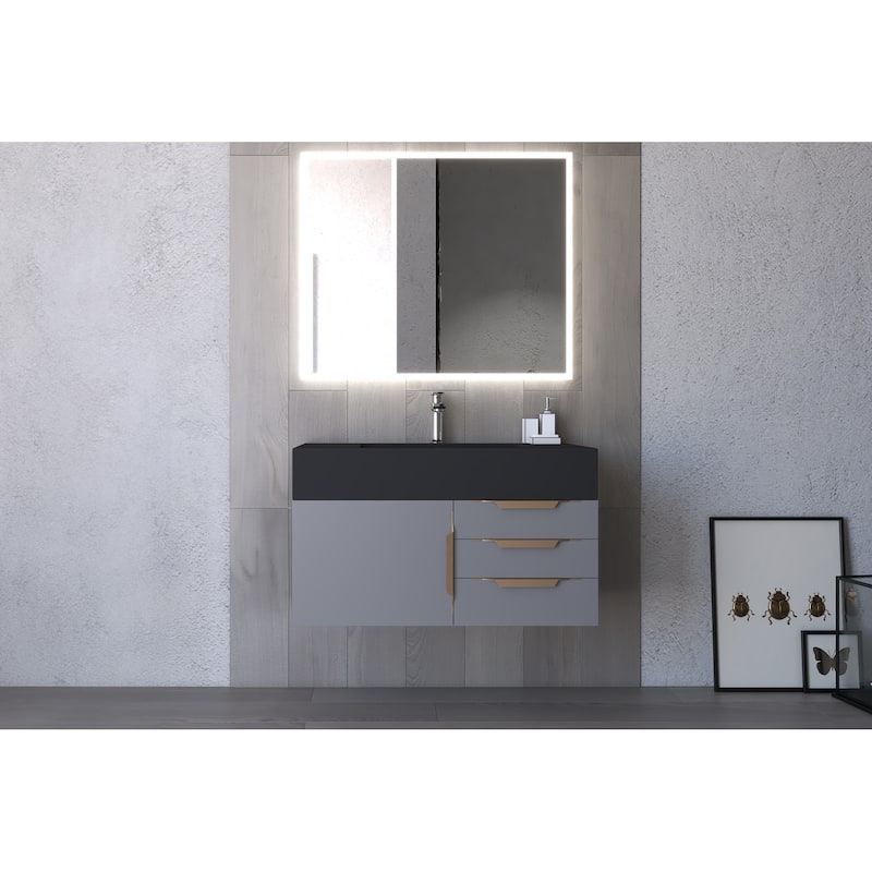 Nile 36" Wall Mounted Bathroom Vanity Set w/ Black Top