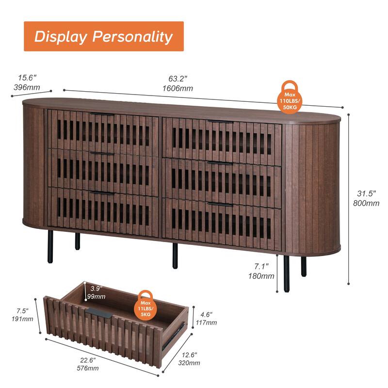 WAMPAT Fluted Dresser for Bedroom with 6 Drawers