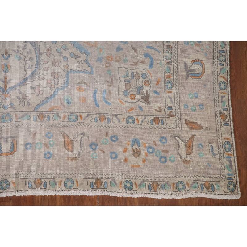 Antique Floral Distressed Tabriz Persian Rug Hand-knotted Wool Carpet - 6'8" x 10'0"