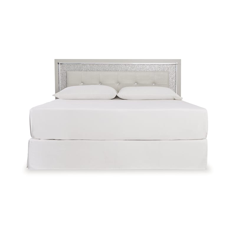 Signature Design by Ashley Zyniden Silver/Beige King Upholstered Panel Headboard