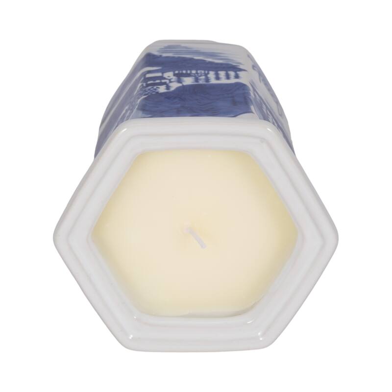 Modern Chinoiserie Ceramic Candle - Sage and Eucalyptus Scented