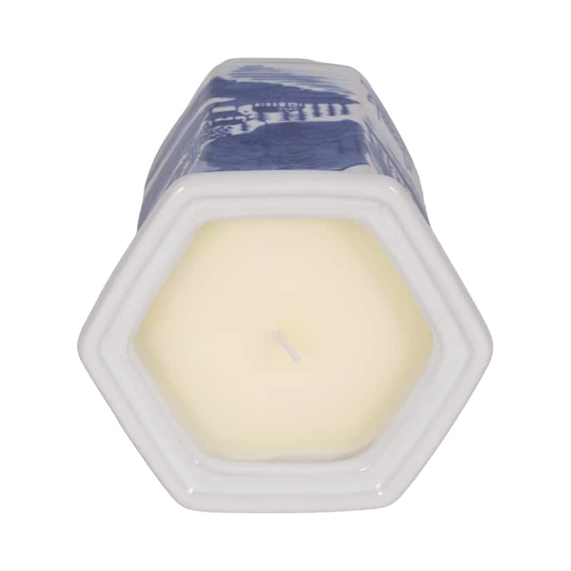 Sagebrook Home 4" Chinoiserie Candle, 5oz Blue/White Ceramic and Wax - 4" x 4" x 5"