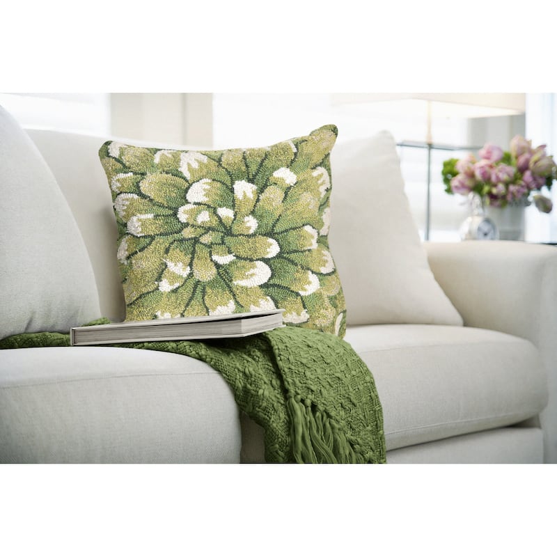Liora Manne Frontporch Mum Indoor/Outdoor Pillow Green 18" Square