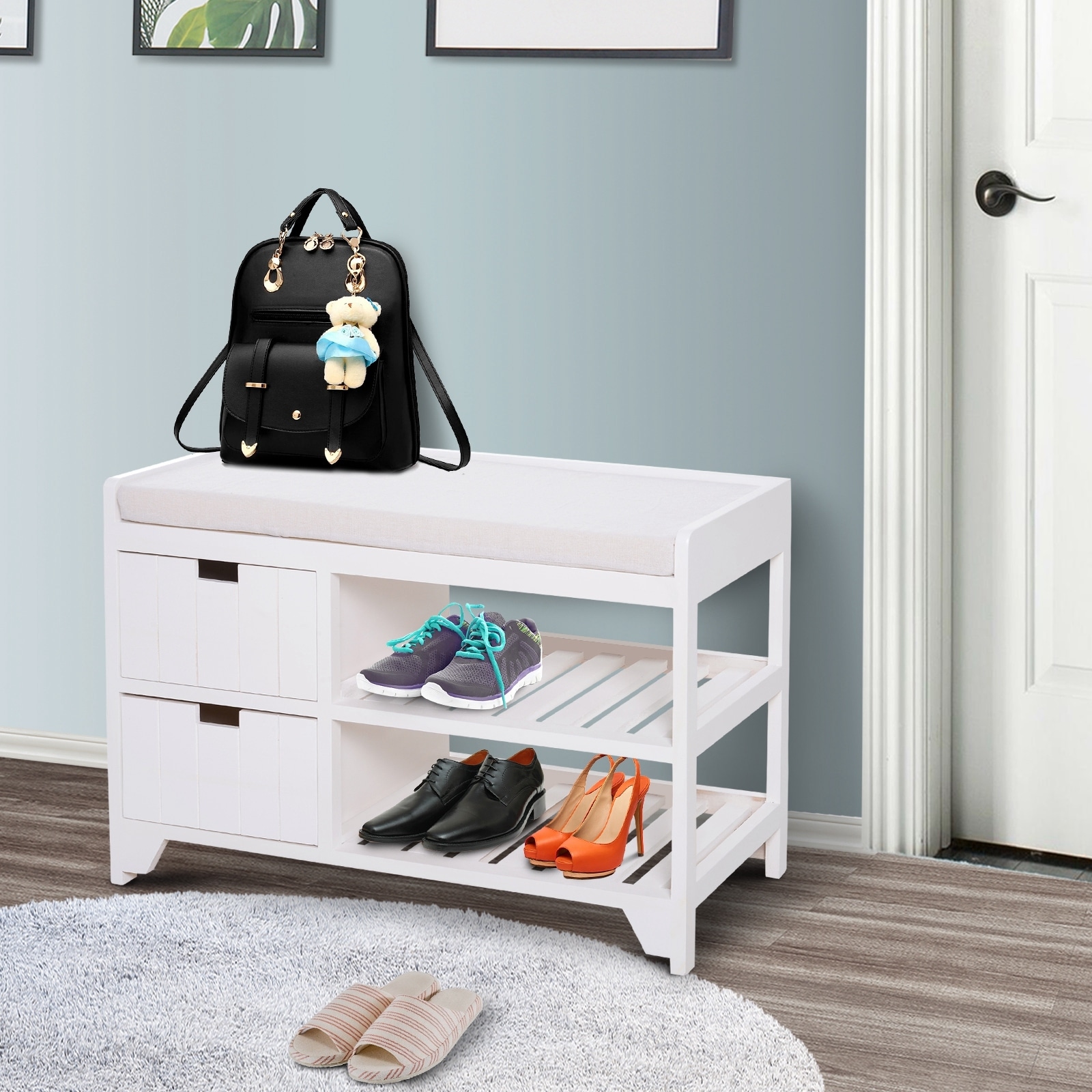 HomCom Wooden Shoe Rack Entryway Bench HomCom Wooden Shoe Rack