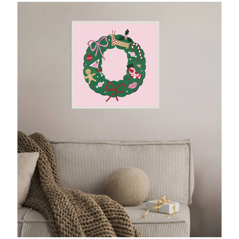 Kate and Laurel Sylvie Beaded Festive Wreath Framed Canvas by Aislinn Simmonds Duchess Plum