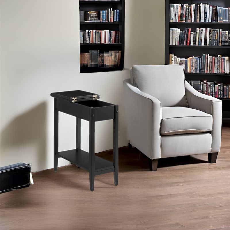 Wooden Flip-Top Side Table with Spacious Storage, Compact Space-Saving Design and Convenient Shelf