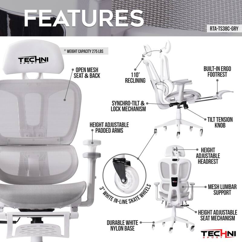 Mesh Gaming Chair,Relax Gaming Office Chair - Gray