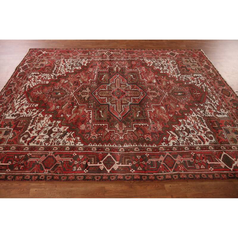 Hand Knotted Oriental 100% Wool Carpet Traditional Medallion Red Heriz Area Rug - 9' 1'' X 6' 11''