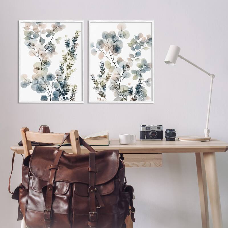 Stupell Collage of Translucent Plants Blue Green Beige, 2pc Multi Piece Framed Wall Art Set
