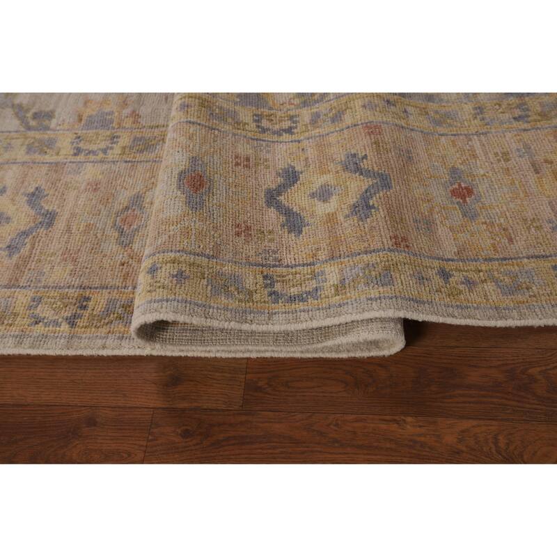 Oushak Turkish Vegetable Dye Area Rug Handmade Beige Wool Carpet - 6'2"x 8'10"