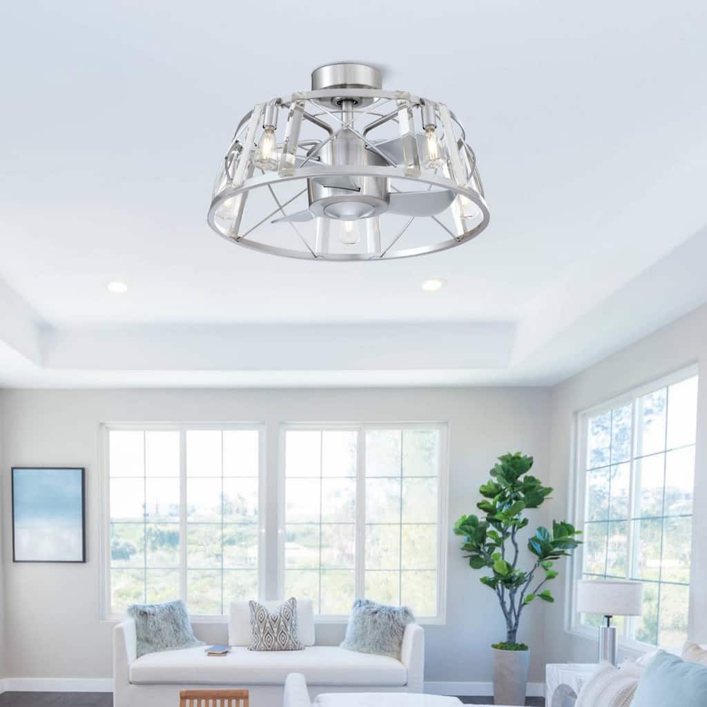 Modern Silver 3-Blade Metal Cage Ceiling Fan with Remote - 23-in W