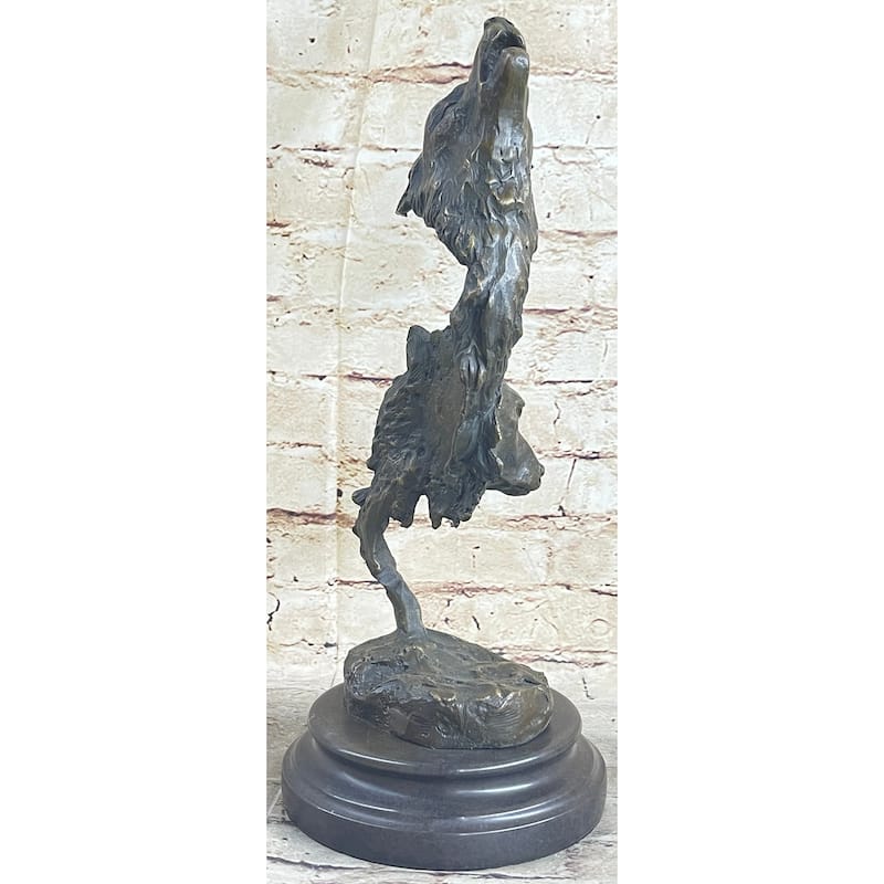 Signed Original Kanaev Two Wolves Imitative Wolf Head Wildlife Bust Bronze Sculpture Gift