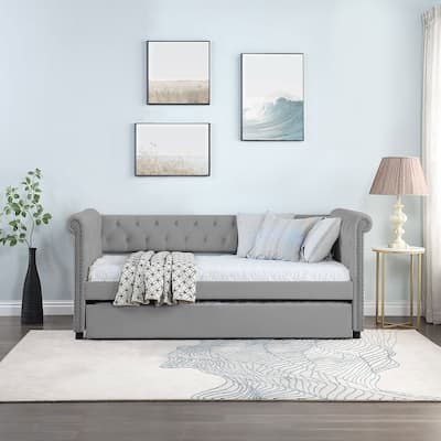 Daybed with Trundle Upholstered Tufted Sofa Bed