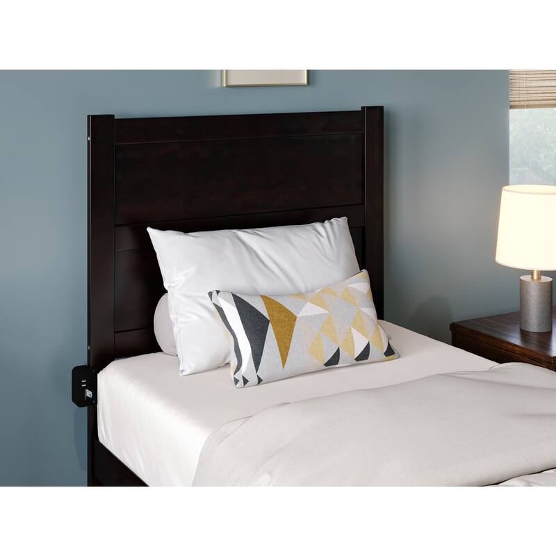 Twin Bed with Trundle & Charging Station - Espresso Modern Platform Bed Frame with Slat Kit