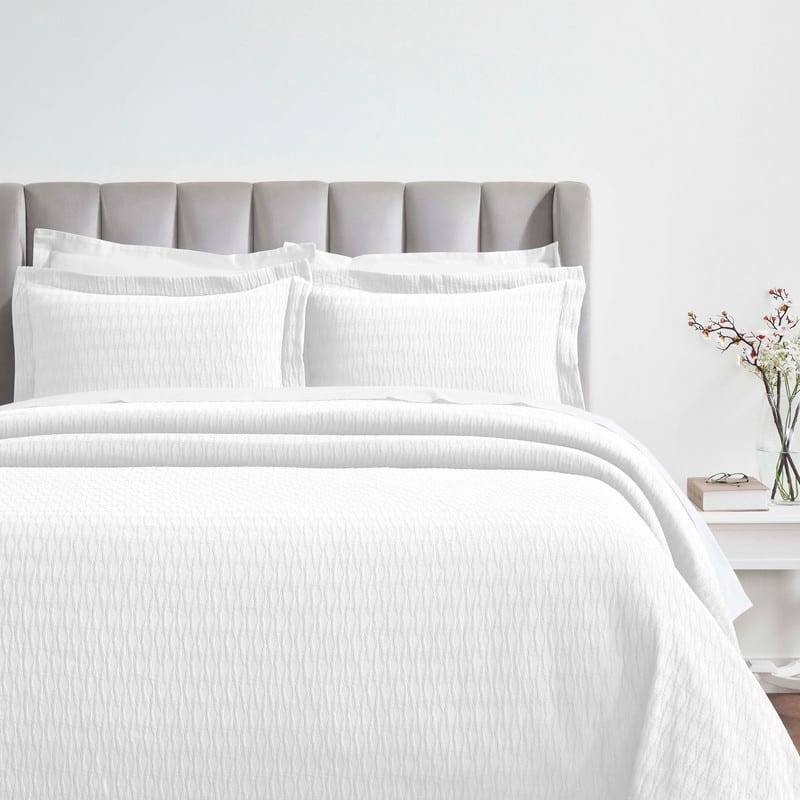 Blue Nile Mills Diamond Lattice Matelasse Cotton Medium Weight 3 Piece Bedspread Set