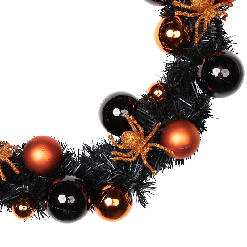 Spiders and Ornaments Halloween Wreath - 18" - Orange and Black - Unlit