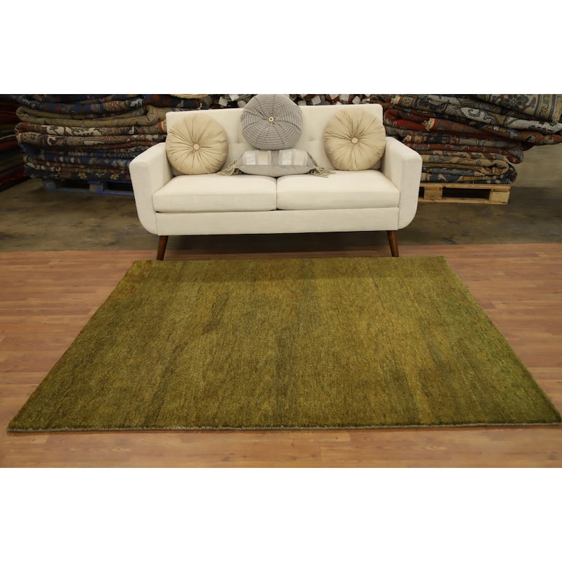Hand Knotted Oriental 100% Wool Carpet Modern Modern Green Gabbeh Area Rug - 6' 2'' X 5' 0''