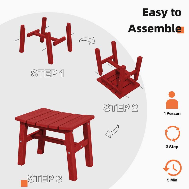 Outdoor Patio HDPE Ottoman Footstool, Extra Seat