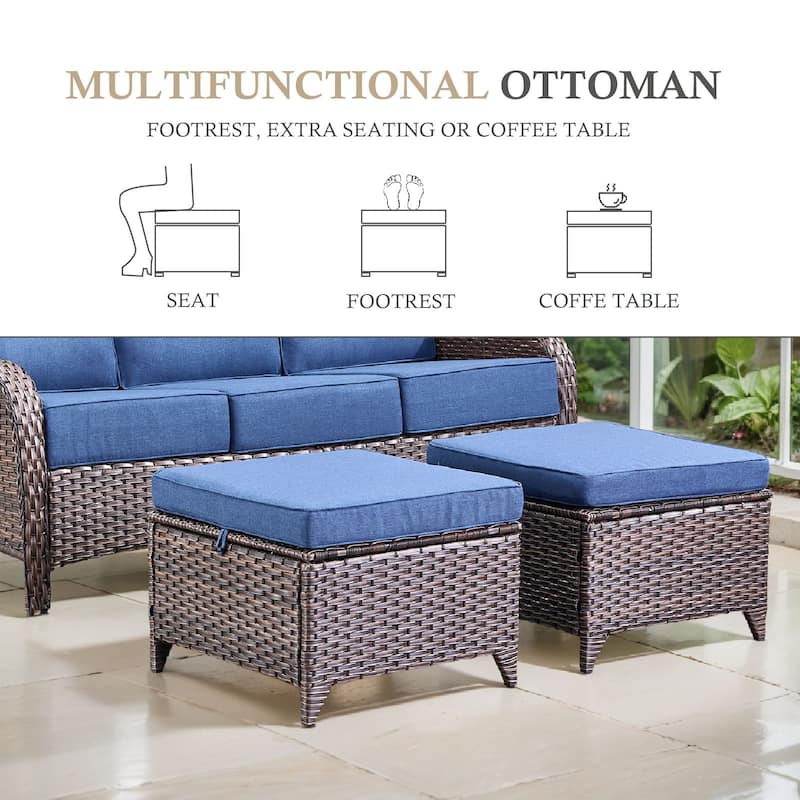 TWrap 6-Piece Patio Brown Wicker Sofa Conversation Set with 5-Inch Thick Cushions