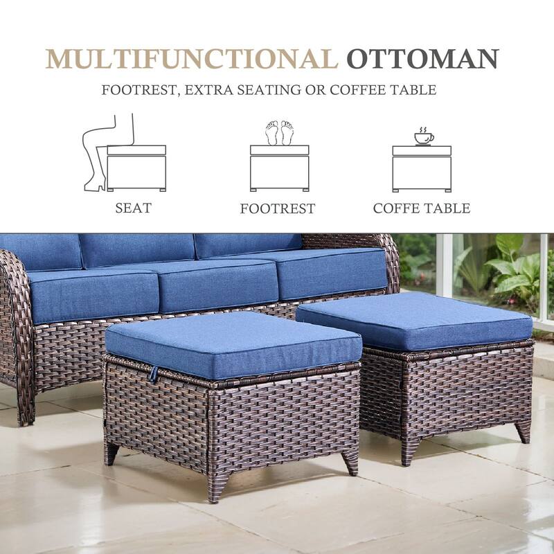 TWrap Wicker Patio Fire Pit Conversation Set with 3-Seat Sofa & Swivel Gliders & Armchairs