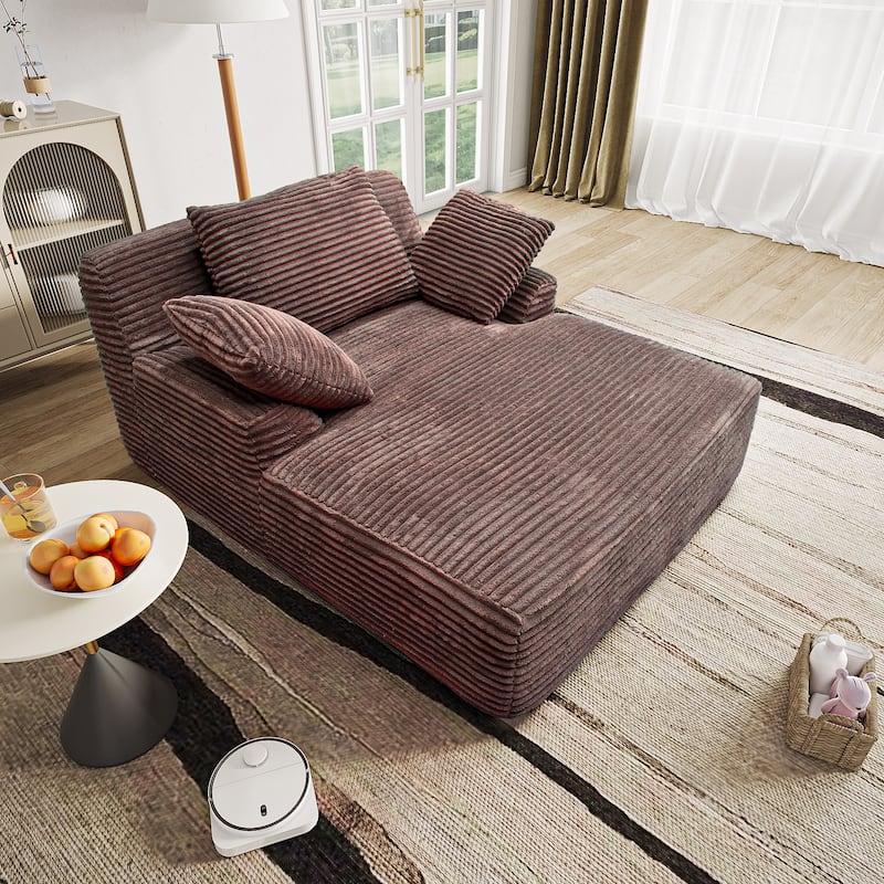 Oversized Fluffy Plush Corduroy Sleeper Sofa, Single Chaise Lounge Couch Chair, Deep Seat Reading Chair for Living Room