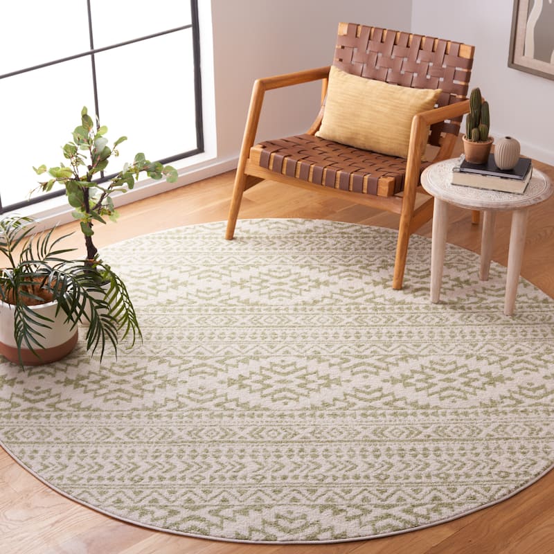 SAFAVIEH Tulum Bora Moroccan Boho Chic Area Rug - 6'7" Round - Ivory/Sage