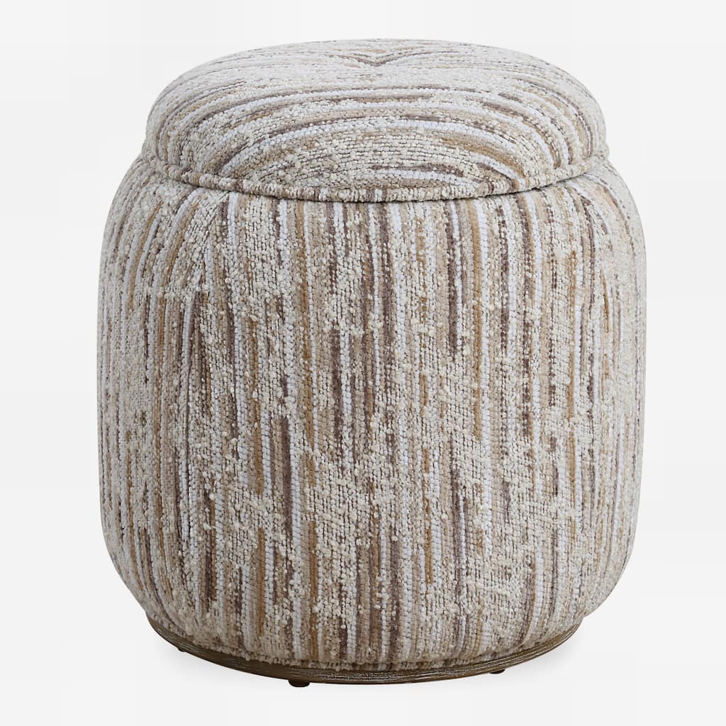 Striped Storage Pouf Ottoman with Wood Base - 18" - Cream and Brown