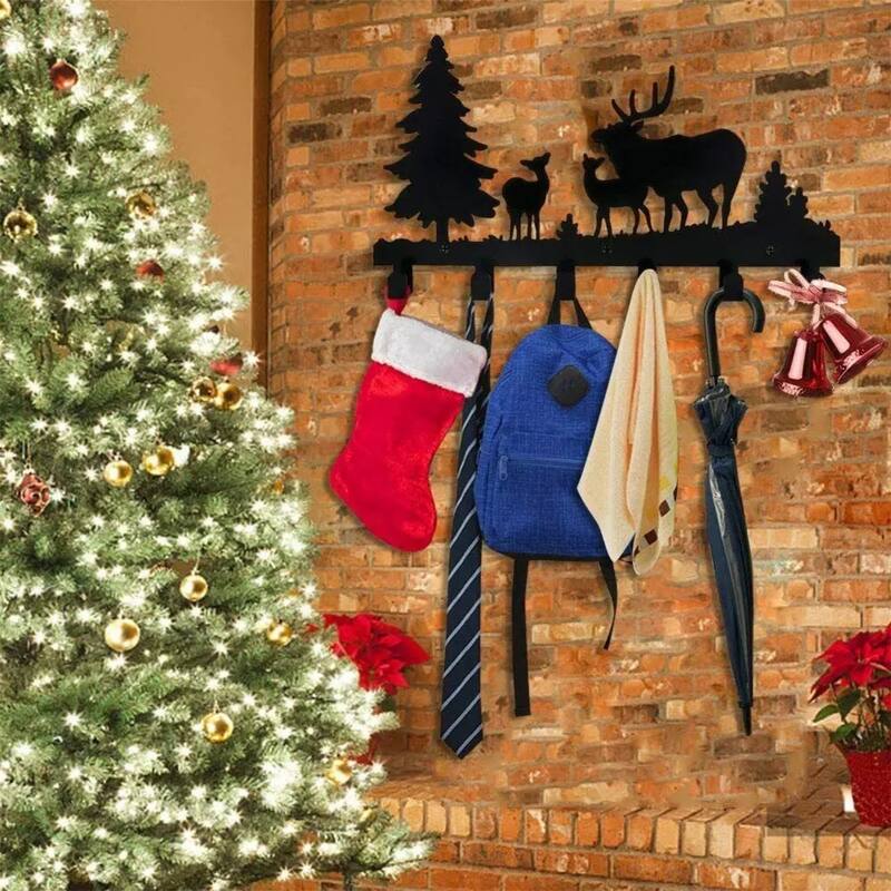 Wall-Mounted Metal Coat Hooks Moon Cloud Deer Decorative Rack - 15.7" x 9.1" - Black