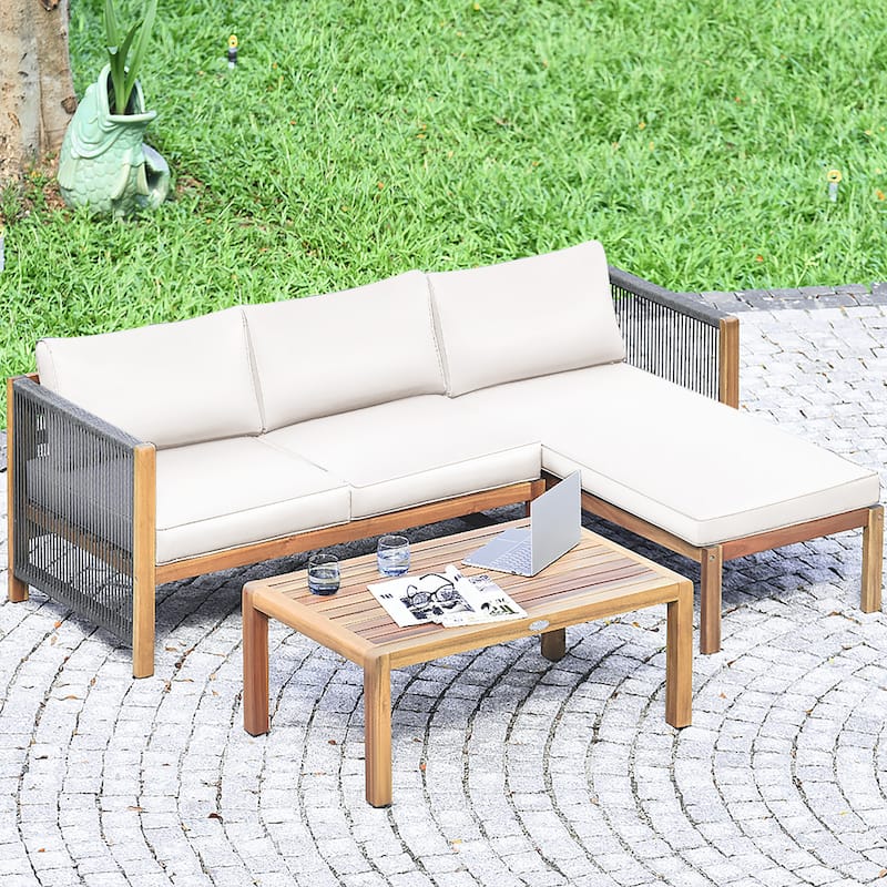 Costway 3PCS Patio Acacia Wood Sofa Furniture Set Thick Cushion - See Details